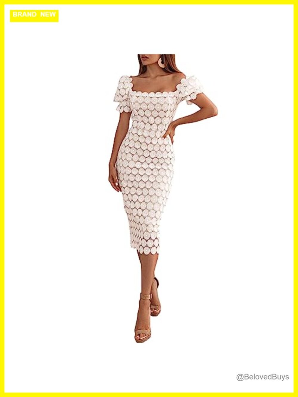 Floral Lace Off Shoulder Bodycon Midi Dress Short Sleeve Formal Evening